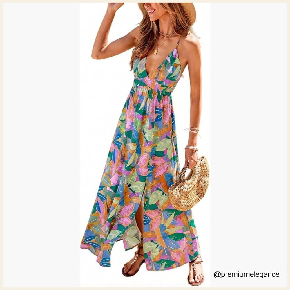 Sleeveless Maxi Dress Spaghetti Strap Flowy Boho Beach Vacation